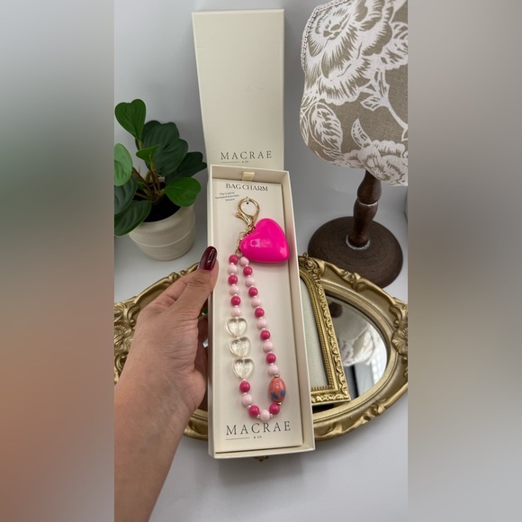 MacRae & Co. Pink Heart Bag Charm Keychain – Beaded Design - Picture 7 of 8